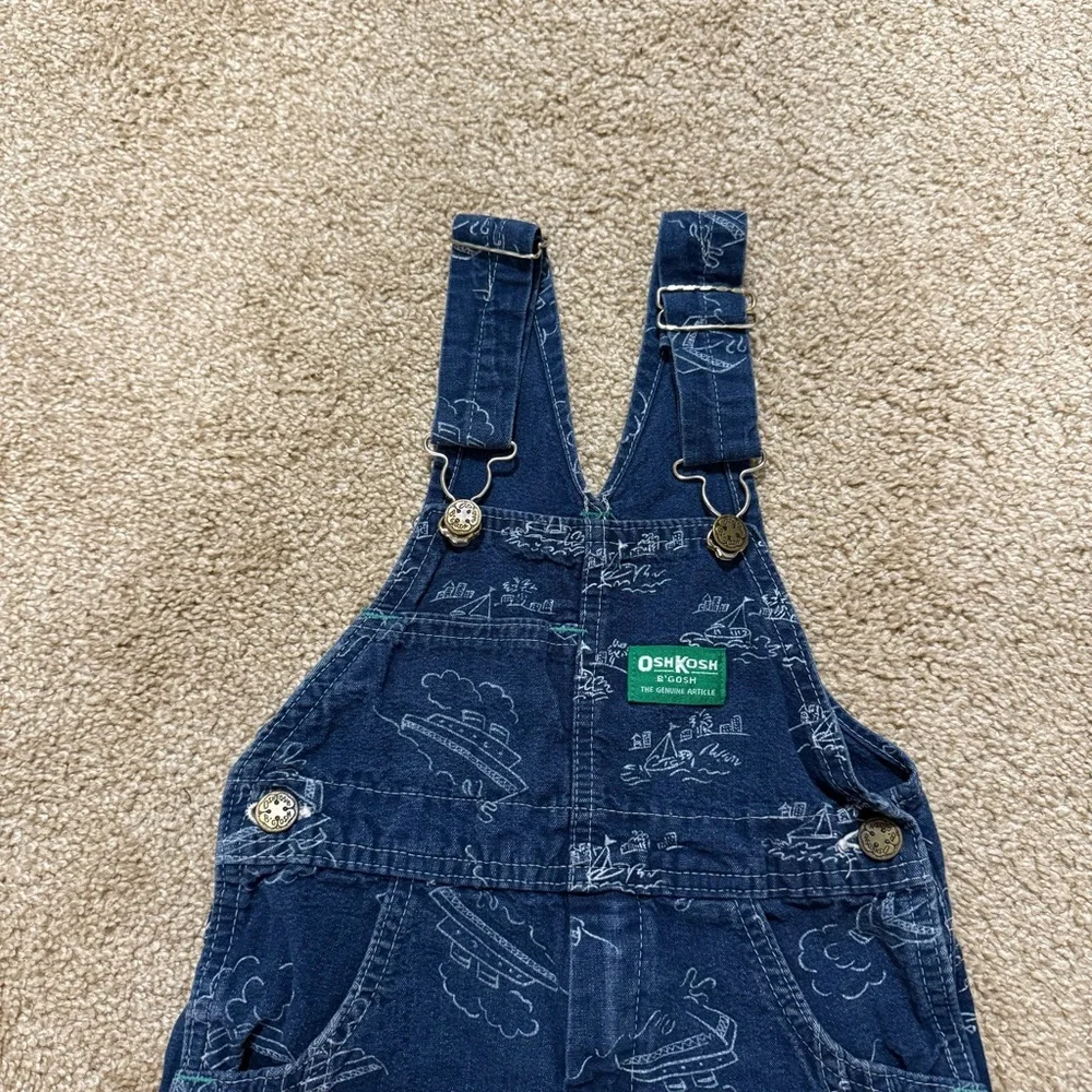 Vintage Oshkosh B'Gosh Denim Shortall Boats Overall Paper Tag Boy Size 6‎